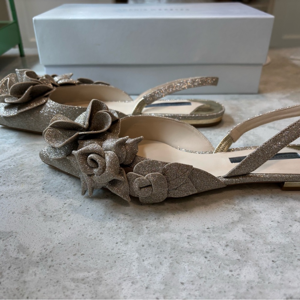 Sophia Webster New Jumbo Lilico Flat Sandals Size 39.5 Champagne Glitter color - Picture 2 of 8